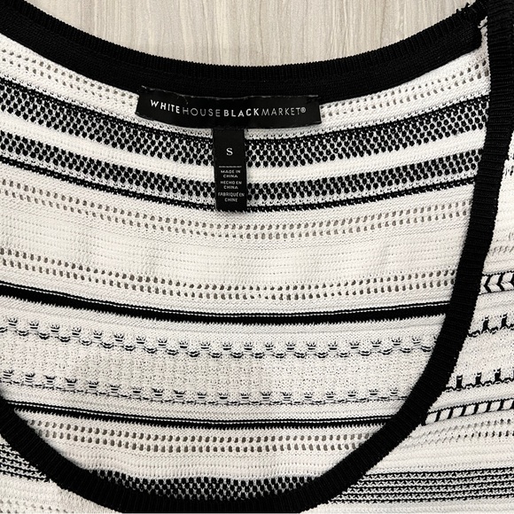 White House Black Market flutter sleeve top pointelle stripe black white sz S - Picture 4 of 5